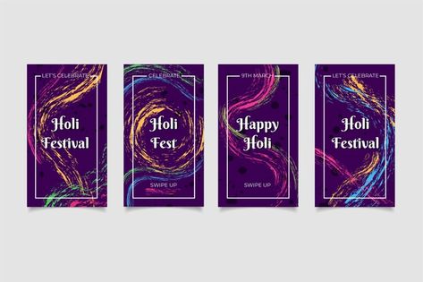 Holi festival instagram stories collecti... | Free Vector #Freepik #freevector #instagram #paint #color #celebration Insta Story Design, Holi Festival Of Colours, Holi Celebration, Festival Flyer, Story Design, Happy Janmashtami, Festival Background, Holi Festival, Color Festival