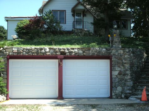 Garage Built Into Hillside, Hillside Garage, Garage Build, Slope Design, Building A Garage, Underground Garage, Tiny House Interior Design, Carport Garage, House Shed