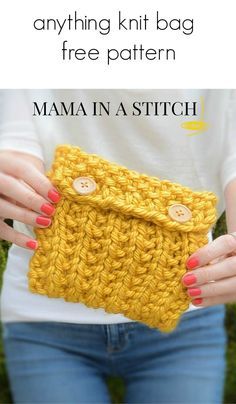 Anything Knit Pouch - an easy little knit project to use up your leftover super… Super Bulky Yarn Knitting Patterns, Knit Pouch, Knitting Bag Diy, Mama In A Stitch, Small Knitting Projects, Knitting Bag Pattern, Knit Bag, Loom Knitting Projects, Easy Knitting Projects