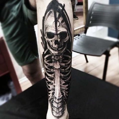 75 Nice Tattoos For Men - Masculine Ink Design Ideas Viking Compass Tattoo, Shin Tattoo, Elephant Tattoo Design, Sick Tattoo, Biomechanical Tattoo, Skeleton Tattoos, Geek Tattoo, Fantasy Tattoos, Alien Tattoo