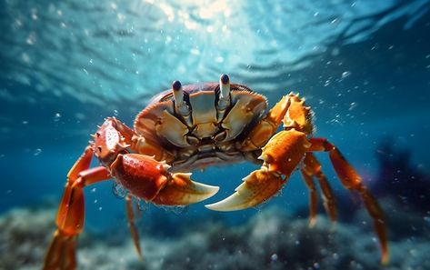 Cangrejo de mar bajo el agua en el fondo | Premium Photo #Freepik #photo #cangrejo #criatura-mares #crustaceo #vida-marina Crab Photo, Watercolor Bird, Premium Photo, Crab, Kindergarten, Humor, Quick Saves, Humour