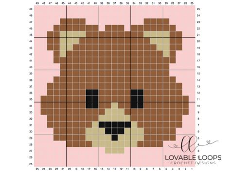 Crochet Bear Emoji Graph Pattern Lovable Loops Crochet, Bear Diy Crafts, Bear Pixel Pattern, Bear Pixel Art, Pixel Crochet Pattern, Bear Cross Stitch Pattern, Bear Emoji, Bear Cross Stitch, Crochet Graphs