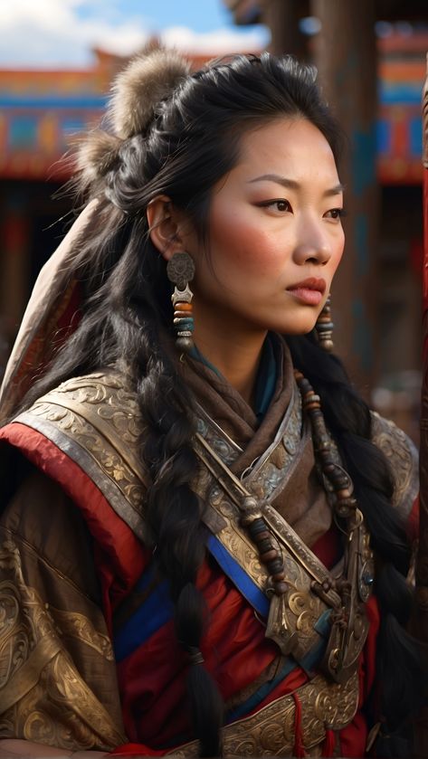 Mongolian Braids, Mongolian Hairstyles, Mongolian Woman, Mongolian People, Nepal People, Character Styles, Portrait References, Figure Art, Brave Women