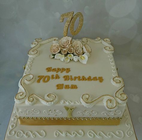 ladies 70th birthday cake 70 Year Old Birthday Cake, Birthday Cake For 70 Year Old Women, Sunflower Birthday Cakes, First Birthday Decorations Boy, Birthday Cake Designs, Elegant Cake Design, Fondant Cakes Birthday, Cake Decorating Courses, 70th Birthday Cake