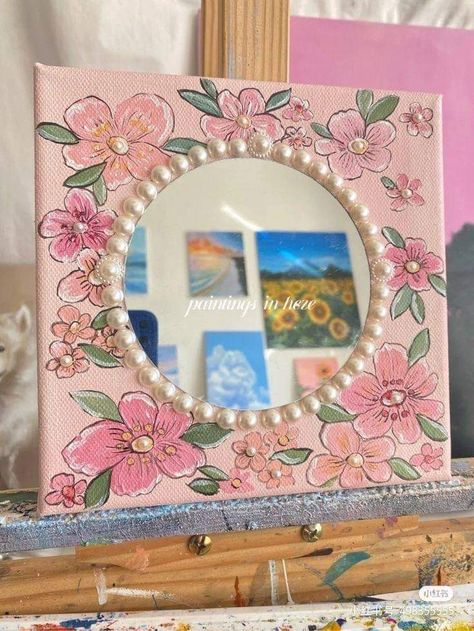 Wallpaintings Ideas, Canvas Mirror, Painted Mirror Art, Cute Canvas Paintings, Art Decor Diy, Canvas Painting Designs, Canvas Painting Diy, Cadeau Diy, Small Canvas Art