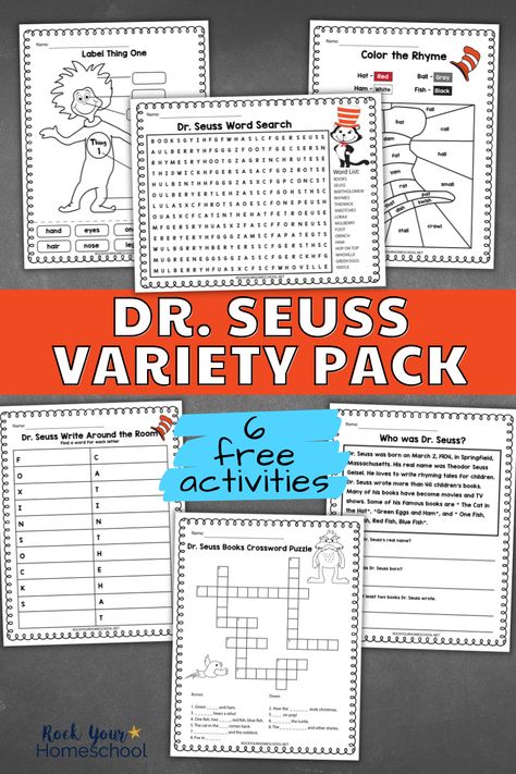 Dr. Seuss Activities Pack to Boost Your Celebration (Free) Dr Suess Activities, Dr Seuss Printables Free, Dr Seuss Printables, Homeschool Electives, Homeschool Portfolio, Dr Seuss Activities, Dr Seuss Day, Kids Craft Supplies, Free Printable Activities