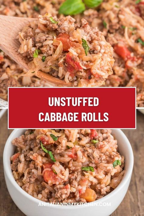 Lazy Stuffed Cabbage, Best Cabbage Rolls Recipe, Lazy Cabbage Rolls, Meal Bowls, Mince Dishes, Polish Dishes, Unstuffed Cabbage Rolls, Baked Meatballs, Unstuffed Cabbage