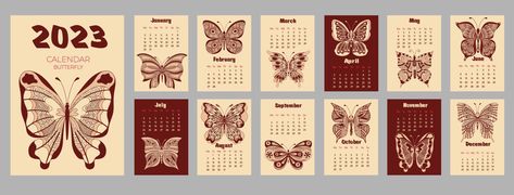 Butterfly Calendar, Calendar 2023, The Calendar, Vector Art, Pop Up, Vector Free, Royalty Free, Clip Art, Quick Saves