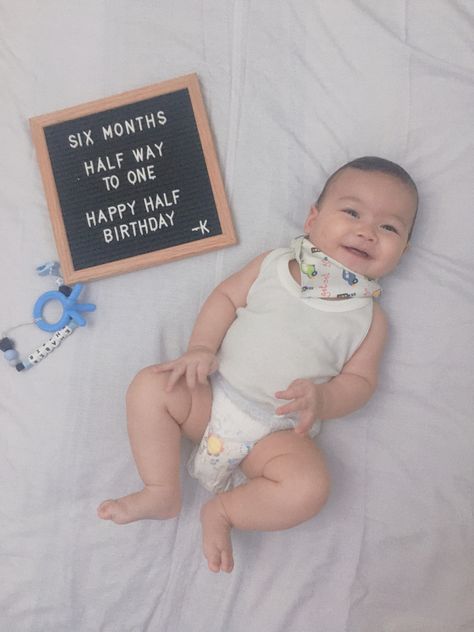 6 Months Old Quotes, Baby Birthday Quotes, Happy Half Birthday, Caption For Boys, Half Birthday, Birthday Captions, 6 Month Baby, 6 Month Olds, Old Quotes