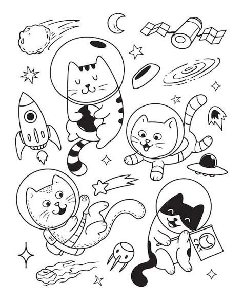 Tattoo Gato, Doodles Draw, Kitten Tattoo, Astro Cat, Space Doodles, Doodle Page, Cats In Space, Cat Doodles, Planet Drawing