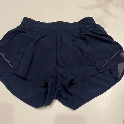 LuluLemon Hotty Hot Navy Blue Short Dark Blue Lululemon Shorts, Blue Lululemon Shorts, Soccer Hoodies, Lulu Shorts, Athletic Clothing, Hotty Hot Shorts, Leggings Shorts, School Clothes, Volley Ball