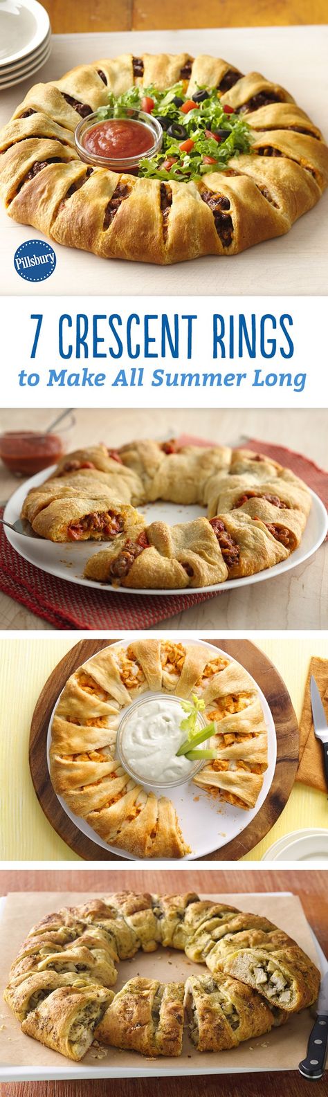 Easy to customize, these crescent rings come together in a few simple steps. Serve one up for dinner or an app, depending on how you slice it! Crescent Rings, Crescent Ring Recipes, Crescent Roll Recipes Dinner, Crescent Recipes, Traditional Thanksgiving Menu, Pillsbury Recipes, Crescent Ring, Thanksgiving Dinner Menu, Pampered Chef Recipes