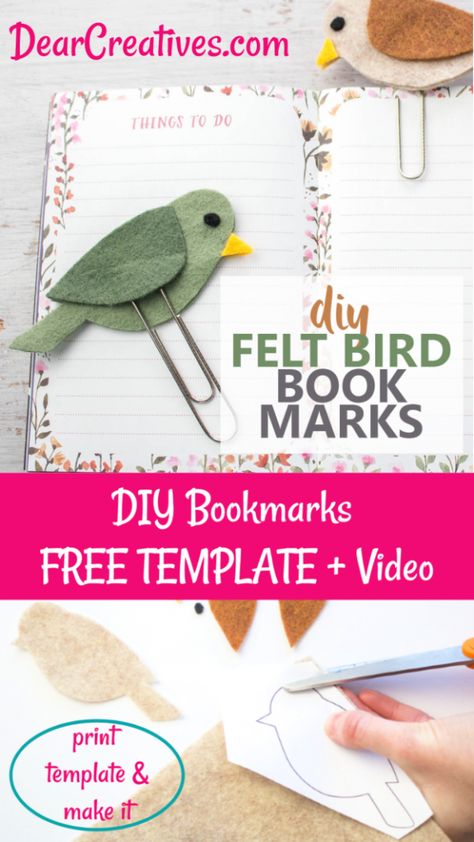 Teen Summer Crafts, Bird Bookmark, Bookmark For Kids, Easy Felt Crafts, Homemade Bookmarks, Fathersday Crafts, Diy Bookmark, Paperclip Bookmarks, Bird Template