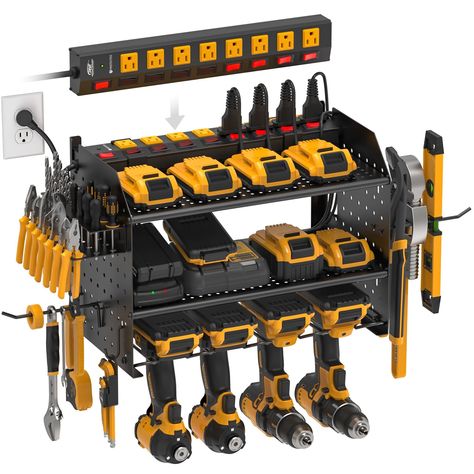 PRICES MAY VARY. ALL-IN-ONE POWER TOOL ORGANIZER WITH INDIVIDUAL SWITCHES: Combines tool storage, charging station, and pegboard. Features an 8-outlet individual switched heavy-duty power strip (SGS certified, 2100J surge protection) and drill organizer wall mount. Maximize energy efficiency and safety by controlling each tool's power independently. Perfect for garage organization and workshop efficiency MODULAR DESIGN & EASY INSTALLATION: Unique frame with a detachable power strip for hassle-fr Garage Organization Storage, Drill Organizer, Multipurpose Organizer, Modular Garage, Power Tool Organizer, Drill Holder, Garage Tool Organization, Tool Box Storage, Tool Rack