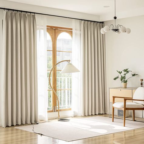 Amazon.com: MASWOND Elegant Pinch Pleat Drapes for Traverse Rods, Linen Curtain Panel Drapery Window Treatments for Farmhouse Meetingroom Club Cinema Theater, 84" Wx84 L, 1 PC, Ivory : Home & Kitchen Curtain Pleats Styles, Picture Window Curtains, Sliding Door Patio, Pinch Pleat Drapes, Sliding Glass Door Window, Sliding Door Curtains, Pinch Pleat Drape, Cinema Theater, Ivory Curtains