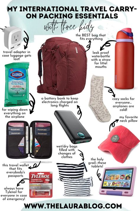 My tried and true MUST HAVES in my carry-on for international travel with 3 kids! #travel #travelingwithkids #internationaltravel #scandinavia #finland #norway #europewithkids Checklist For Travel, International Travel Packing, International Travel Checklist, Starting To Run, Road Trip Kit, International Travel Essentials, Carry On Essentials, Travel Packing Checklist, Packing Essentials List