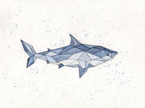 ✧i t z a d d y h e r e☾ Geometric Shark, Shark Drawing, Shark Tattoo, Shark Art, Shark Tattoos, Geometric Drawing, Geometric Animals, Love Drawings, Watercolor Animals