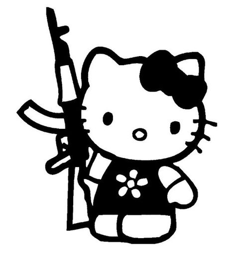 6 Inch Black Hello Kitty with m16 Machine Gun Decal by Cafedecals, $5.00 Hello Kitty, Kitty, Red, White