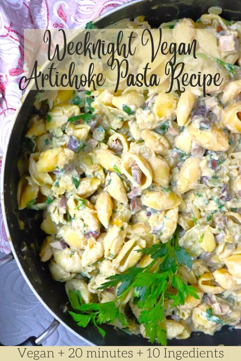 Weeknight Vegan Artichoke Pasta Recipe - Very Vegan Val Vegan Artichoke Pasta, Vegan Artichoke Recipes, Canned Artichoke Recipes, Vegan Artichoke, Artichoke Heart Recipes, Great Vegan Recipes, Truffle Pasta, Light Pasta, Vegan Noodles