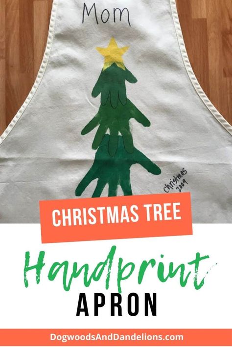 Handprint Apron, Girls Christmas Presents, Christmas Tree Handprint, Tree Handprint, Gift Idea For Grandma, Christmas Cookies Kids, Hand Print Tree, Handprint Christmas Tree, Easy Homemade Christmas Gifts