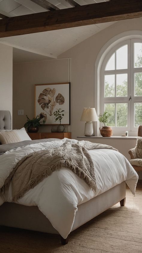 Transform your bedroom into a nature-inspired sanctuary with these cozy decor ideas Embrace earth tones explore bohemian aesthetics and play with paint colors for a luxurious feel Find inspiration for gray and decor in this bohemian style guide Natural Bedroom Decor Earth Tones, Bedroom Tranquil, Bedroom Earth Tones, Nature Bedroom Ideas, Earth Tone Bedroom, Nature Bedroom, Cozy Decor Ideas, Nature Inspired Bedroom, Gym Socks