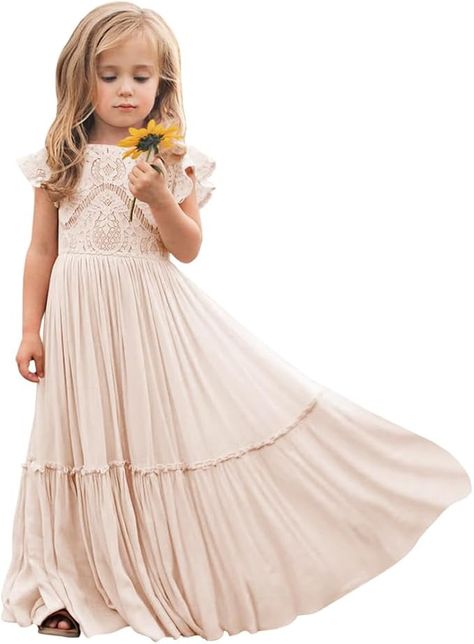 Amazon.com: Girwem Boho Toddler Flower Girls Dresses for Wedding Lace Embroidery Bridesmaid Dresses Long Chiffon Party Dresses 4 Apricot: Clothing, Shoes & Jewelry Winter Flower Girl Dresses, Winter Flower Girl Dress, Winter Flower Girl, Girls Dresses For Wedding, Beach Flower Girl Dresses, Boho Flower Girl Dress, Boho Toddler, Vowel Renewal, Western Themed Wedding