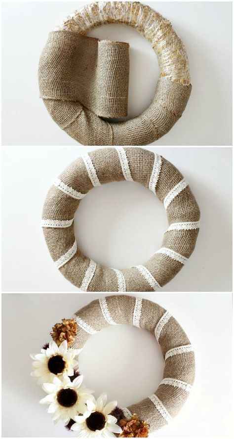 Dekoratívne Vence, Make A Wreath, Burlap Wreath Diy, Burlap And Lace, Christmas Wreaths Diy Easy, Door Wreaths Diy, Diy Christmas Wreaths, Christmas Ornament Wreath, Burlap Crafts