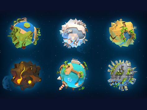 Tiny worlds by Alex Pushilin Fictional Planets Concept Art, Crystal Planet Concept, Pixel Planet, Tiny Planet, Tiny Worlds, Planet Drawing, Small Planet, Planet Design, Low Poly Games