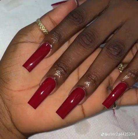 Square Red Nails Acrylic, Red Nails On Dark Skin Women, Square Acrylic Nails Halloween, Wine Red Nails Acrylic, Long Dark Red Nails, Dark Red Acrylics, Deep Red Nails Acrylic, Red Nails Dark Skin, Red Acrylic Nails Square