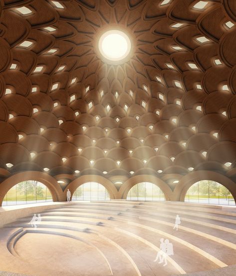 Local Temple design unveiled in India | BWNS Green Campus, Pavilion Design, Conceptual Architecture, Meditation Center, Architecture Design Sketch, Sacred Architecture, Architecture Design Drawing, Temple Architecture, Architecture Design Concept