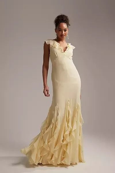 Best Bridesmaid Dresses | SheerLuxe Light Yellow Dresses, Dress With Ruffle Hem, Elegant Sophisticated, Winter Party Dress, Asos Curve, Wedding Parties, Midi Dress Casual, Pastel Yellow, Satin Slip Dress