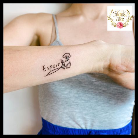 Means hope in French #frenchtattoo #hopetattoo #espoir Espoir Tattoo, Small Symbol Tattoos, Hope Tattoo, French Tattoo, Text Tattoo, Symbol Tattoos, Infinity Tattoo, Tatting, Piercings