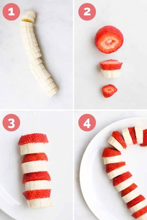 How cute is this Strawberry and Banana Candy Cane? A fun and healthy Christmas snack idea for kids. Young kids will love to help and it is a great way to teach repeated pattern and counting skills. Looking for other healthy Christmas snacks? This site has a load of great ideas... Healthy Christmas Snacks, Christmas Party Snacks, Strawberry And Banana, Winter Snack, Christmas Cookie Party, Banana Candy, Healthy Candy, Strawberry Candy, Kids Christmas Party