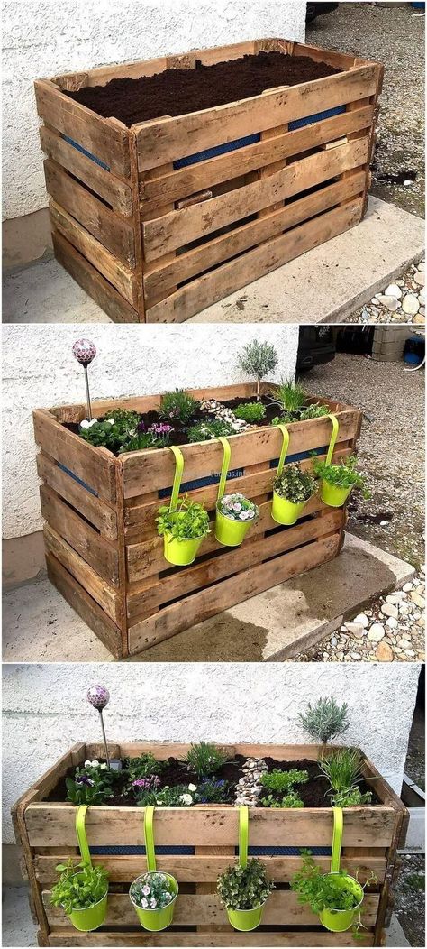 Pallet Planter Box, Funny Vine, Garden Boxes Diy, Garden Ideas Cheap, Pallet Planter, Wooden Pallet Furniture, Garden Types, Pallet Garden, Pallets Garden