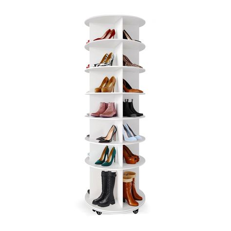 PRICES MAY VARY. PVC Space-Saving -This rotating shoe rack is a compact and efficient storage solution for your footwear collection.With multiple tiers, this rack allows you to neatly arrange and display several pairs of shoes.The rotating design enables easy access to all levels, making it convenient to find and grab your desired pair. Upgrade Design - Upgrade 1: This 360 ° rotating shoe cabinet has wheels at the bottom of the shoe rack that can be moved to the desired position. The wheels have Cool Shoe Storage, Rotation Shoe Rack, Rotating Shoe Rack Diy, Spinning Shoe Rack Closet, Corner Spinning Shoe Rack, Spinning Shoe Rack, Rotating Shoe Rack, Cabinet With Wheels, Future Bedroom Ideas