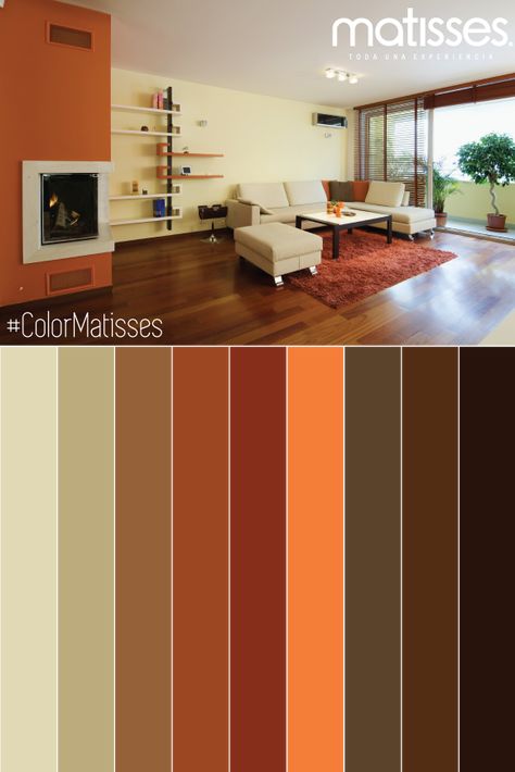 Interior Paint Colors For Living Room, Brown Color Scheme, Room Color Combination, Color Palette Living Room, Living Room Orange, Living Room Color Schemes, Room Color Schemes, Room Paint Colors, Bedroom Color Schemes