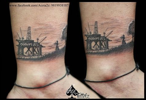 Oil Rig Tattoo Ideas, Oil Rig Tattoo, Rig Tattoo, Girl Playing Violin, Playing Violin, Oil Field, Nautical Tattoo, D Tattoo, Memorial Tattoo