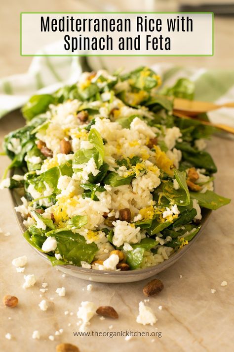 Mediterranean Rice with Baby Spinach and Feta Spinach Feta Rice, Meals Under 30 Minutes, Bowl Dinners, Rice With Spinach, Mediterranean Rice, Rice Sides, Greek Lemon Rice, Rice Risotto, Carb Sides