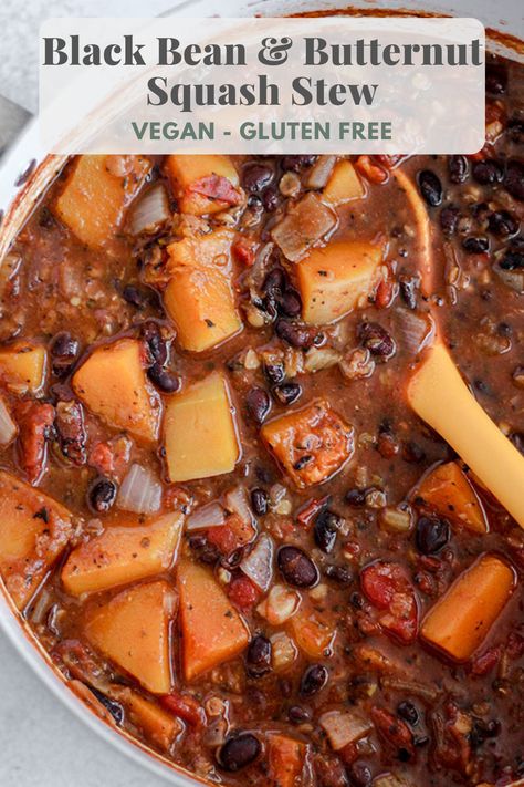 Black Bean Butternut Squash, Butternut Squash Vegan, Butternut Squash Black Bean, Roast Tomatoes, Squash Stew, Butternut Squash Stew, Black Bean Stew, Yummy Vegetable Recipes, Easy Butternut Squash