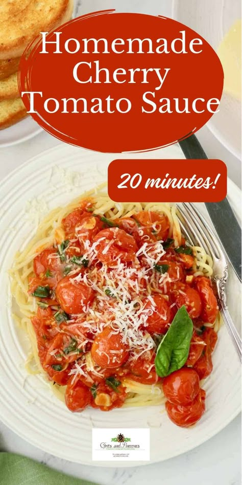 Transform your meals with my delightful Cherry Tomato Sauce! This vibrant recipe captures the essence of fresh, sun-ripened cherry tomatoes, creating a flavorful pasta sauce. Whether you’re topping your favorite pasta, spreading it on homemade pizza, or using it as a dip, this easy-to-make sauce will bring a touch of summer to your table. Don’t miss out on this delicious, versatile, and crowd-pleasing recipe. Give it a try today! Cherry Tomato Pasta Sauce, Tomato Tomato, Cherry Tomato Sauce, Cherry Tomato Pasta, Homemade Spaghetti Sauce, Fresh Cherry, Tomato Pasta Sauce, Simple Pantry, Weeknight Dinner Recipes Easy