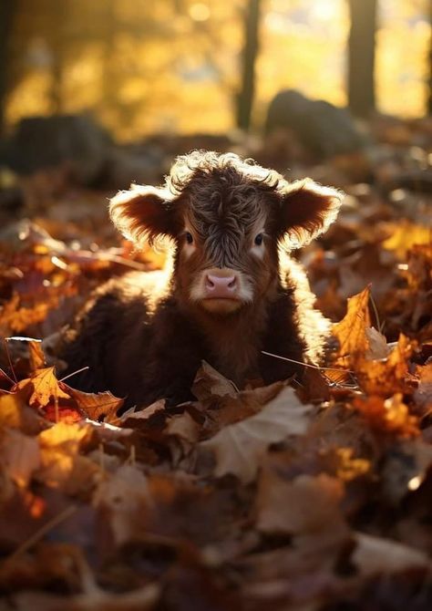 Animals In Fall, Mini Cows, Baby Highland Cow, Bull Cow, Cut Animals, Fluffy Cows, Cow Pictures, Baby Cow