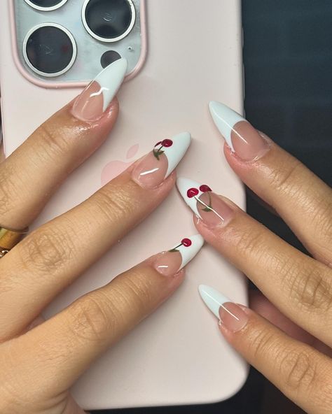 🍒🍒🍒🍒perf nails 4 the perf girl - - - - #gelx #gelnails #nailinspo #nailinspiration #nailart #almondnails #summernails #art #cherries #cherrynails #detroitnailtech Deco Nails, Ring Finger Nails, Cherry Nails, Finger Nails, Nail Shapes, Instagram Inspo, Ring Finger, Almond Nails, Nail Tech