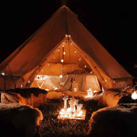 Zelt Camping, Sheepskin Rugs, Camping Aesthetic, Backyard Camping, Bell Tent, Camping Lights, Camping Experience, 가을 패션, Go Camping