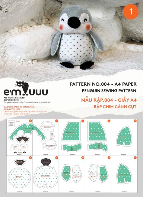 Penguin PDF Pattern Penguin Sewing Pattern | Etsy Penguin Doll Pattern, Penguin Plush Pattern, Penguin Sewing Pattern, Cushion Ideas, Penguin Pattern, Crochet Cushion, Girls Dress Sewing Patterns, Cute Sewing Projects, Animal Sewing Patterns