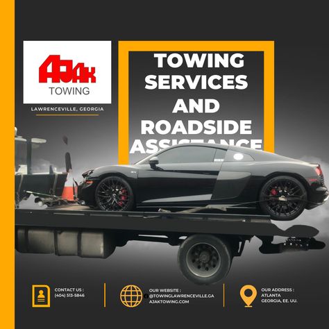 Roadside Assistance and Towing services - Atlanta, GA ✔️Contact us! (404) 513-5846 ajaktowing.com #LawrencevilleGA #towing #roadsideassistance #classiccartowing Towing Service, Food Poster Design, Roadside Assistance, Transportation Services, Tow Truck, Food Poster, Automotive Industry, Atlanta Ga, On The Road