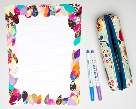 DIY Collage Letter Writing Paper Stationery Set Letter Writing Stationary, Jotter Pad Writing Tips, Letter Writing Set Diy, Letter Set Stationary, Diy Envelope Template, Letter Writing Kit, Snail Mail Pen Pals, Collage Diy, Diy Envelope