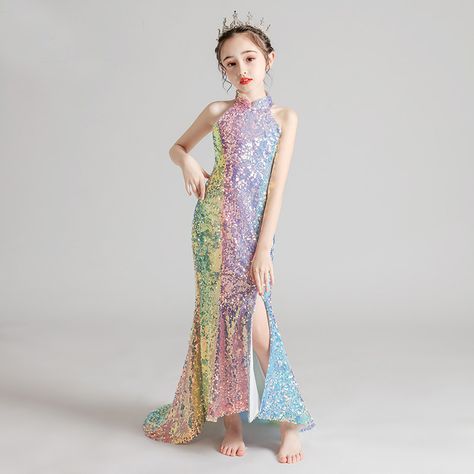 Children Evening Dress Girls Color Sequins Slim Small Trailing Mermaid Dresses Teens Catwalk Costume Mermaid Sequin Dress, Teen Birthday Party, Girls Evening Dresses, Birthday Party Dresses, Elegant Gowns, Tail Dress, Womens Prom Dresses, Girls Formal Dresses, Performance Dresses