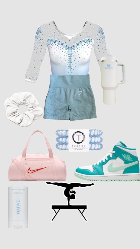 Outfit Ideas For Gymnastics, Gymnastics Clothes Outfits, Gymnastics Aesthetic Outfit, Cute Gymnastics Outfits, Gymnastics Outfits For Practice, Gymnastics Fits, Preppy Gymnastics, Gymnastic Outfits, Gymnastics Supplies