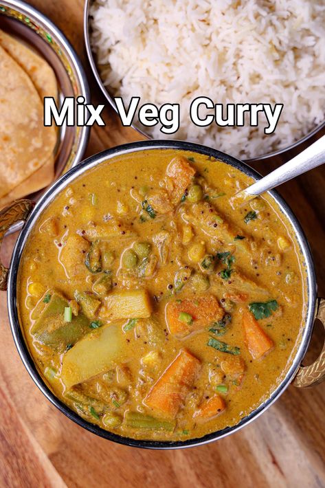 Vegetarian Curry Recipes, South Indian Curry, Indian Curry Recipes, Vegetable Masala, Vegetable Curry Recipes, Mix Vegetable, Kurma Recipe, Mix Veg, Curry Recipes Vegetarian