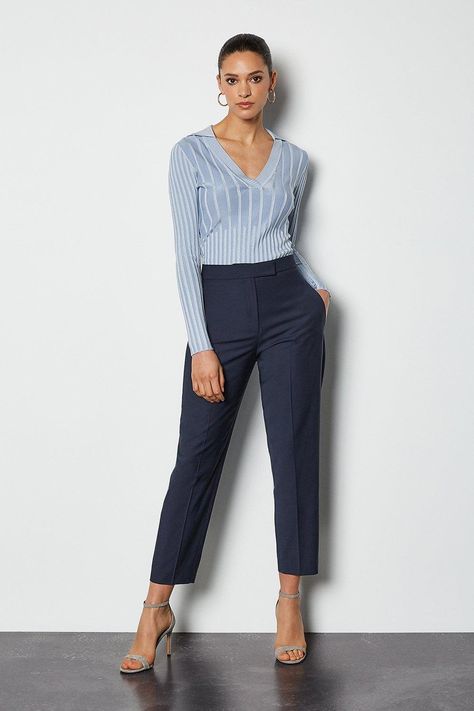 Dark Blue Trousers Outfit Women, Navy Trousers Outfit, Navy Blue Pants Outfit, Blue Trousers Outfit, Blue Pants Outfit, Formal Pants Women, Slacks Outfit, Trouser Outfit, Work Flow